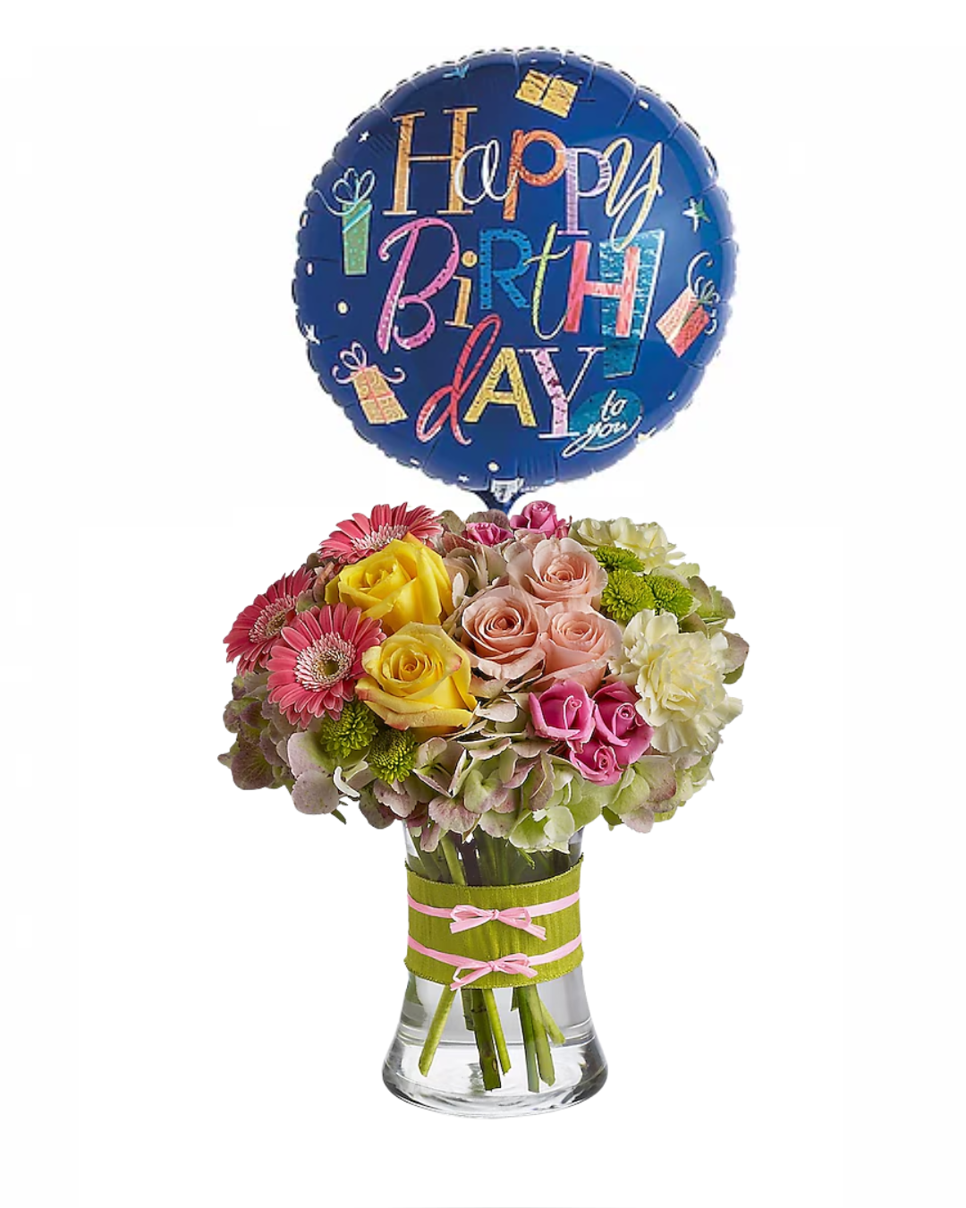 Fashionista Blooms with Bday Balloon Birthday Balloon